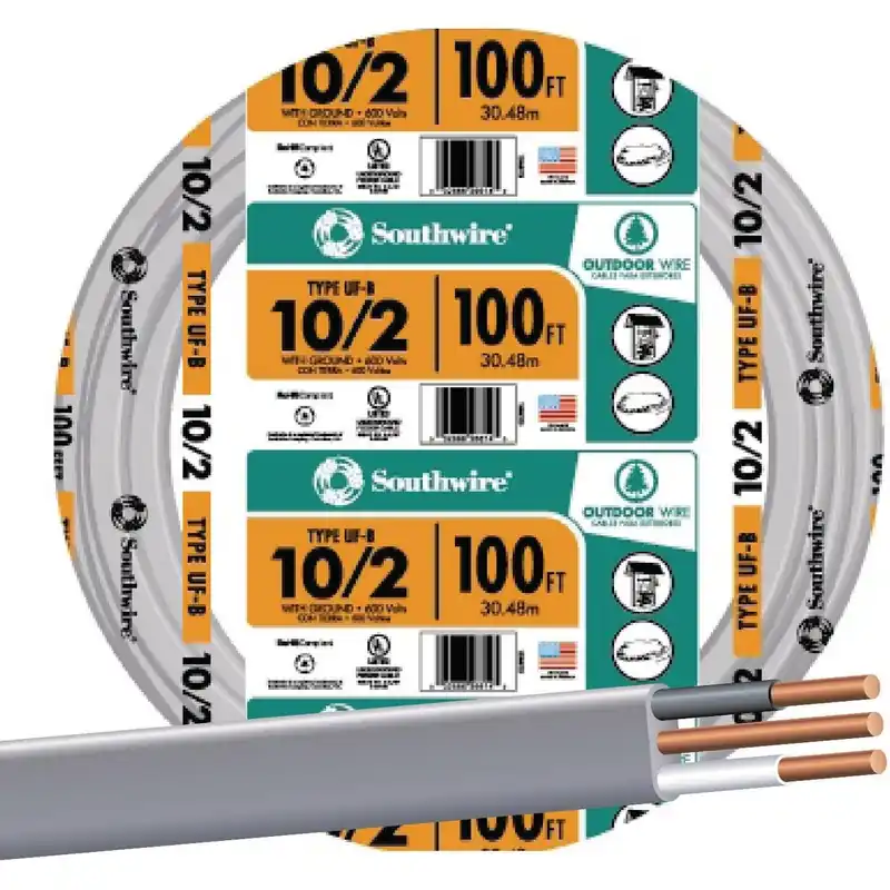 Southwire 13056728 100 Ft 10 AWG 2-Conductor UFW/G Electrical Wire