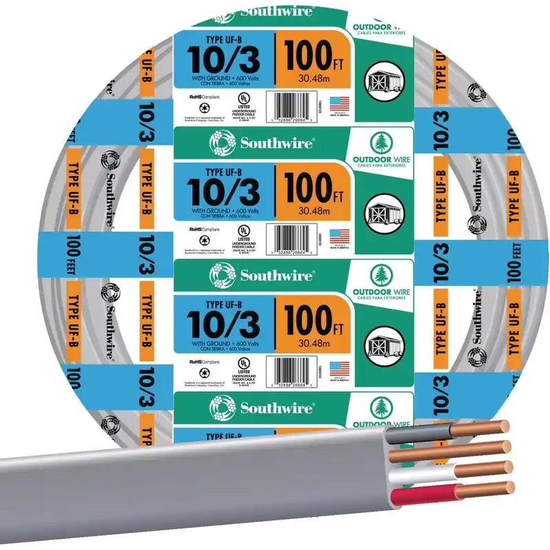 Southwire 13059123 100 Ft. 10 AWG 3-Conductor UFW/G Electrical Wire