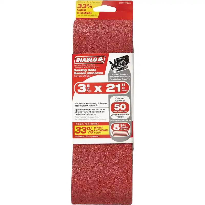 Diablo DCB321050S05G 3 In. x 21 In. 50 Grit General Purpose Sanding Belt (5-Pack)