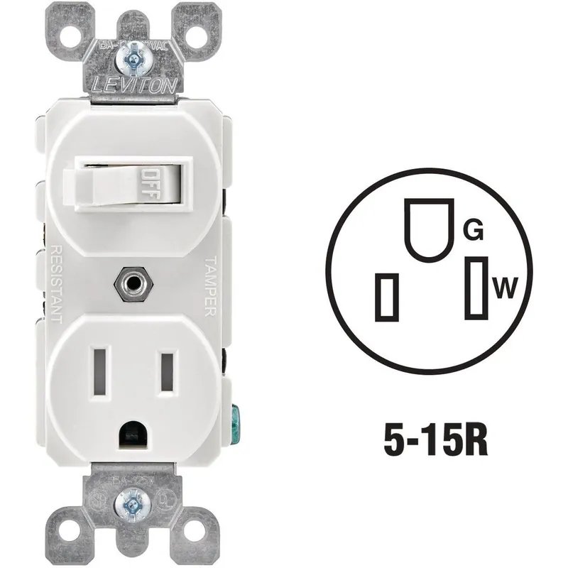 Leviton R62-T5225-0WS White 15A Commercial Grade Switch & Outlet