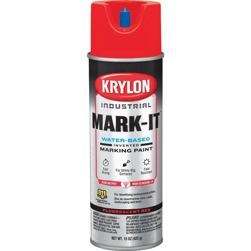 Krylon 731308 Industrial WB APWA Brilliant Red Inverted Marking Paint