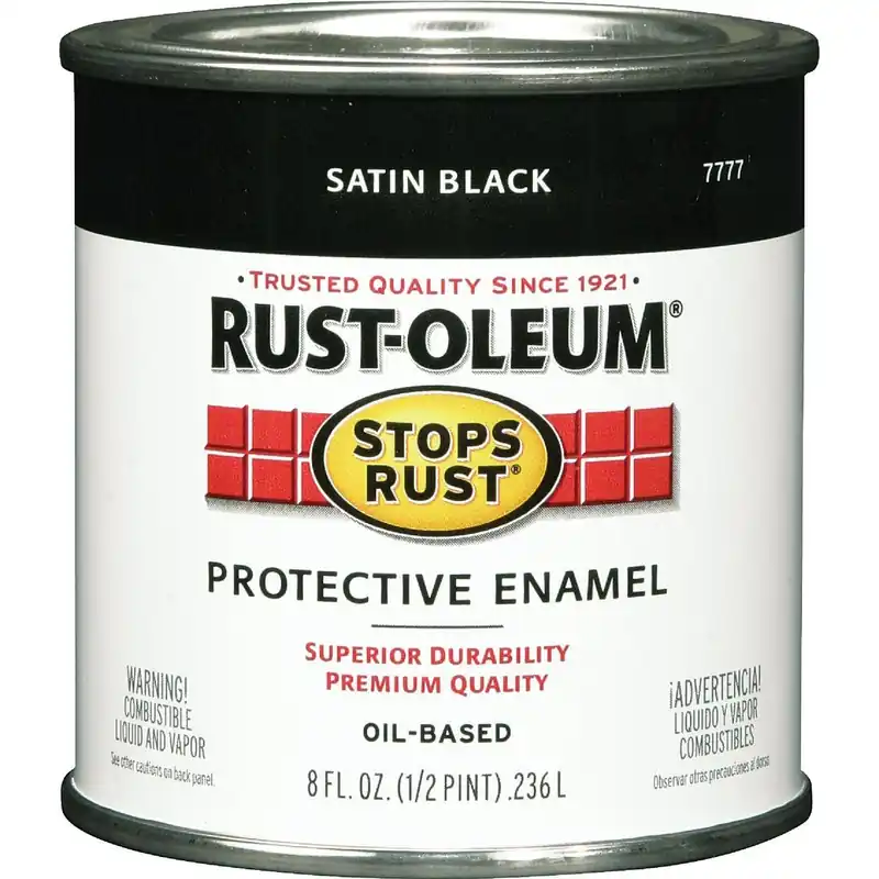 Rust-Oleum 7777730 Stops Rust Oil Based Satin Protective Rust Control Enamel Black 1/2 Pt.