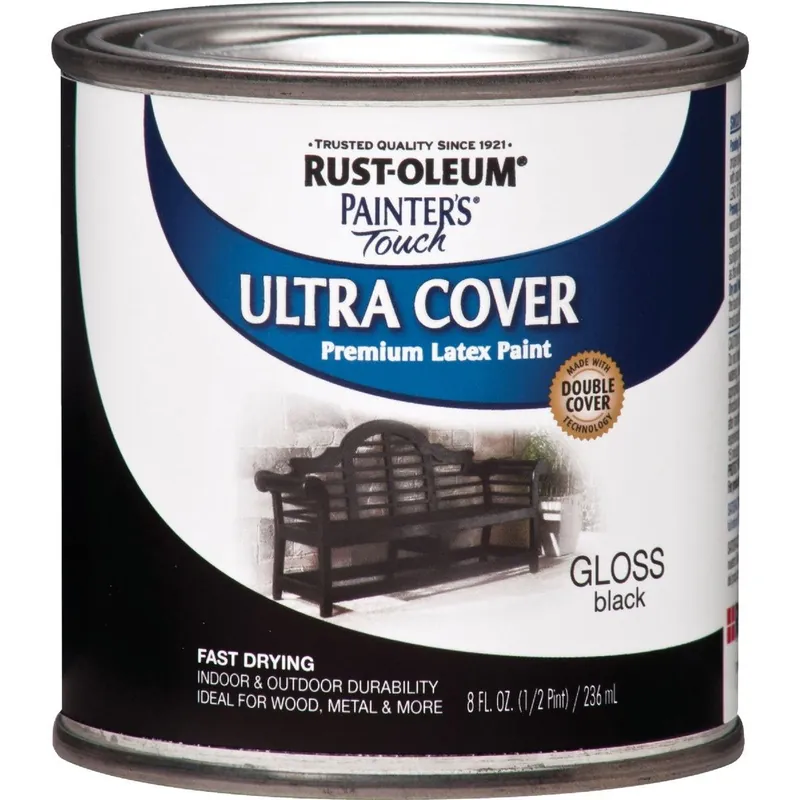 Rust-Oleum 1979730 Painter's Touch 2X Ultra Cover Premium Latex Paint Black Gloss 1/2 Pt.
