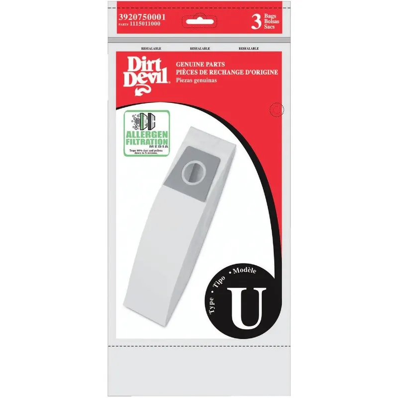 Dirt Devil 3920750001 Type U Allergen Filtration Vacuum Bag 3-Pack