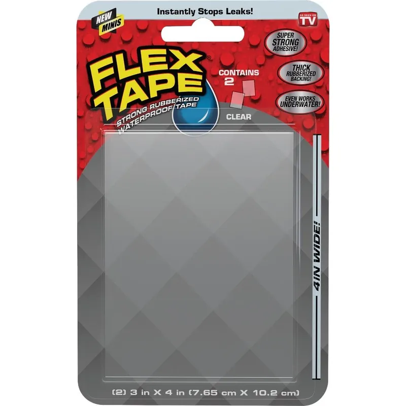 Flex Tape TFSCLRMINI Mini Repair Tape 3 In. x 4 In. Clear (2-Count)