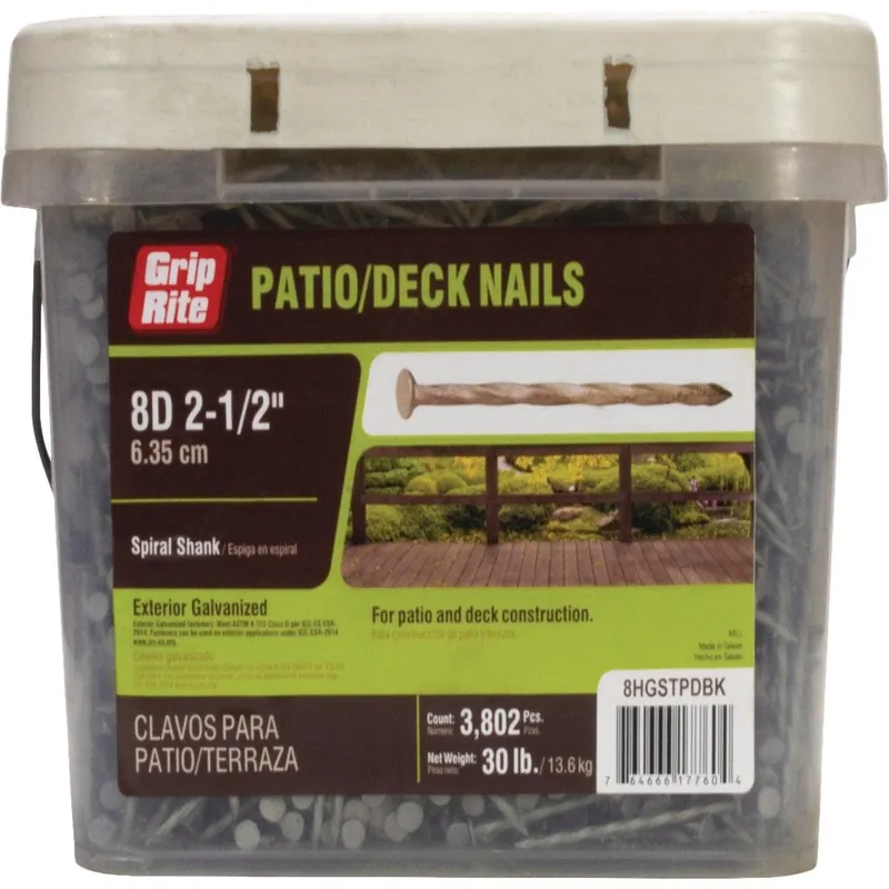Grip-Rite 8HGSTPDBK 8d x 2-1/2 In. 11 ga Hot Galvanized Siding and Deck Nails (3802 Ct, 30 Lb.)