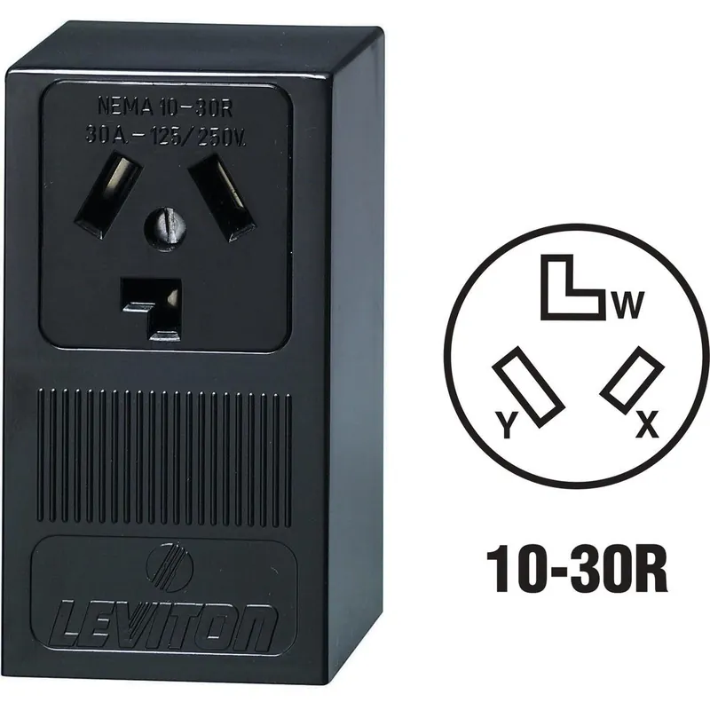 Leviton R20-05054-P00 30A Surface Mount Black 10-30R 3-Wire Dryer Power Outlet