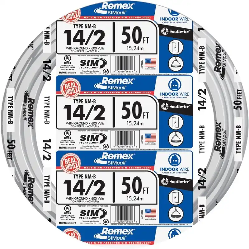 Romex 28827422 50 Ft. 14/2 Solid White NMW/G Electrical Wire