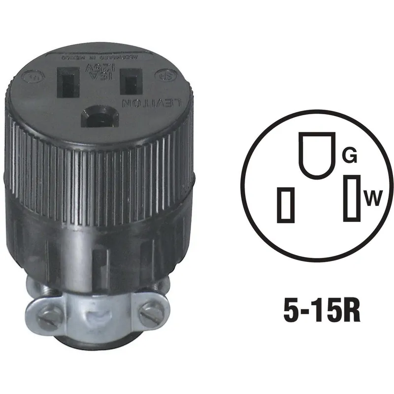 Leviton 001-00617-000 15A 125V 3-Wire 2-Pole Round Cord Connector