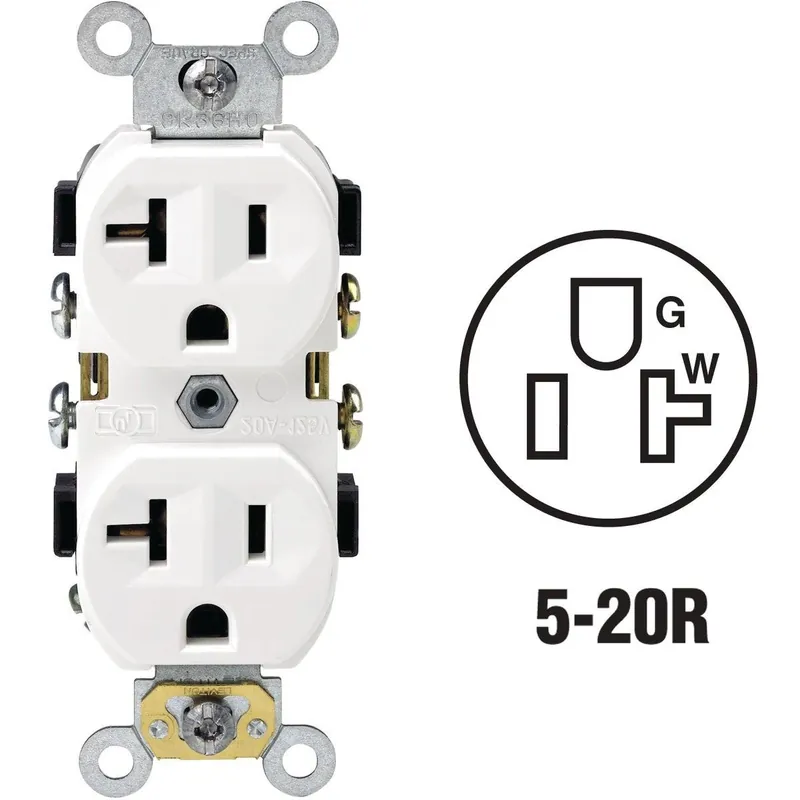 Leviton S02-0BR20-0WS 20A White Shallow Commercial Grade 5-20R Duplex Outlet