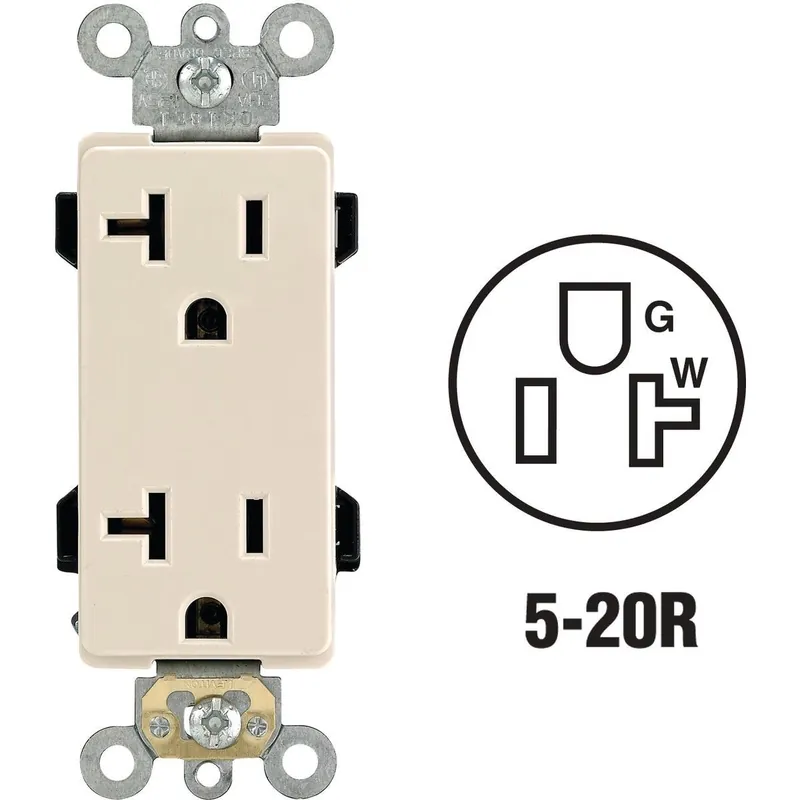 Leviton R86-16352-0TS Decora Plus 20A Light Almond Residential Grade 5-20R Duplex Outlet