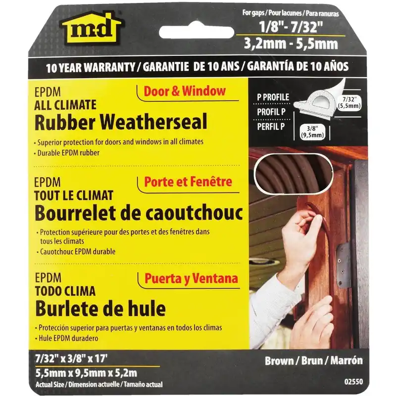 M-D 02550 Brown 17' 3/8 Extreme Temp Medium Gap Rubber Weatherstrip