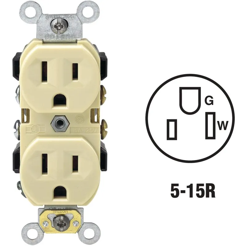Leviton S01-0BR15-0IS 15A Ivory Shallow Commercial Grade 5-15R Duplex Outlet