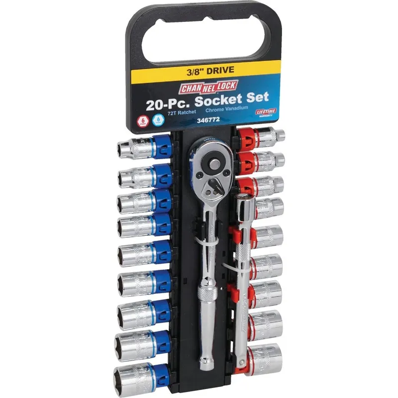 Channellock 346772 Standard and Metric 3/8 In. Drive 6-Point Shallow Ratchet & Socket Set (20-Piece)