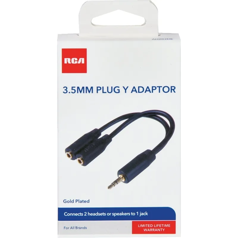 RCA AH202DEV 3 In. Single 3.5 mm Male Double 3.5 mm Female Y-Adapter