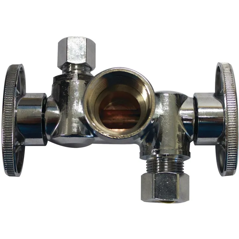 Keeney K2902DHLF 1/2 FIP x 3/8 OD x 1/4 OD Quarter Turn Dual Shut-Off/Dual Outlet Valve