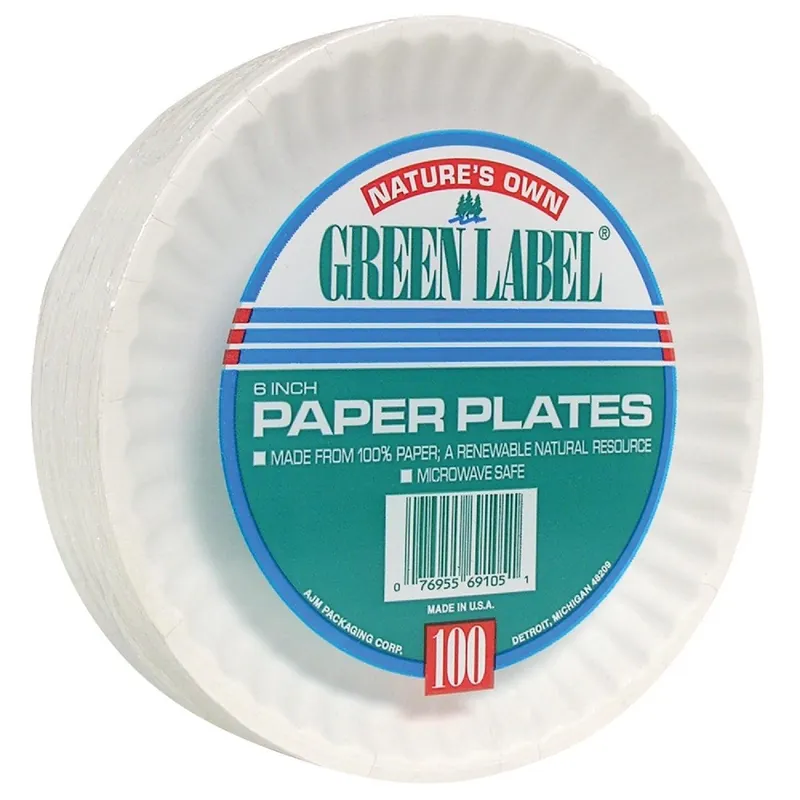 AJM PP6GRAWH Nature's Own Green Label 6 In Paper Plates 100 Count