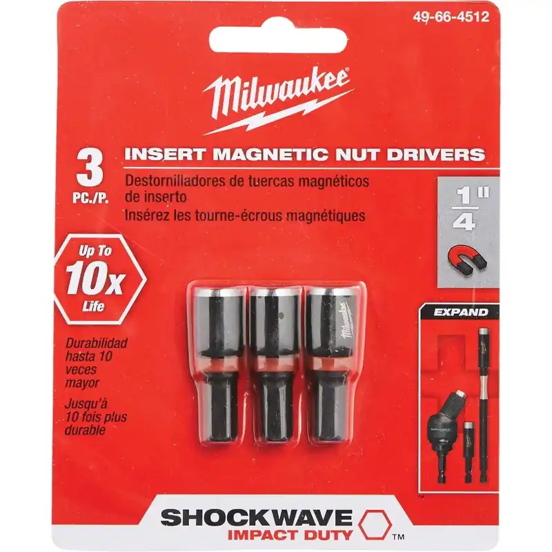 Milwaukee 49-66-4512 SHOCKWAVE 1/4 In. x 1-1/2 In. Insert Impact Nutdriver, (3-Pack)