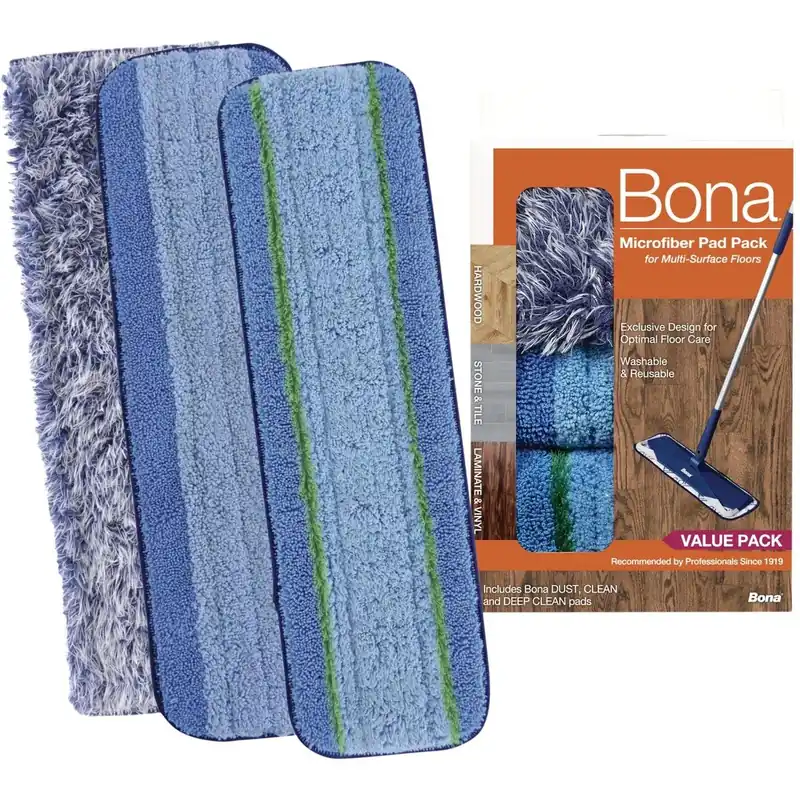 Bona AX0003496 Microfiber Cleaning Pad Mop Refill with Dusting Pad (3-Count)