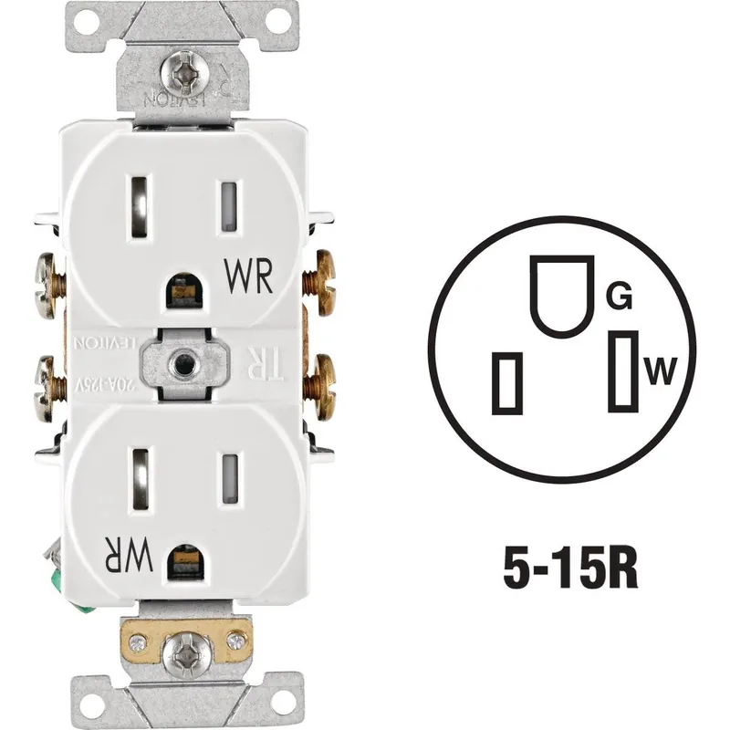 Leviton S12-TWR15-00W 15A White Tamper & Weather Resistant Commercial Grade 5-15R Duplex Outlet