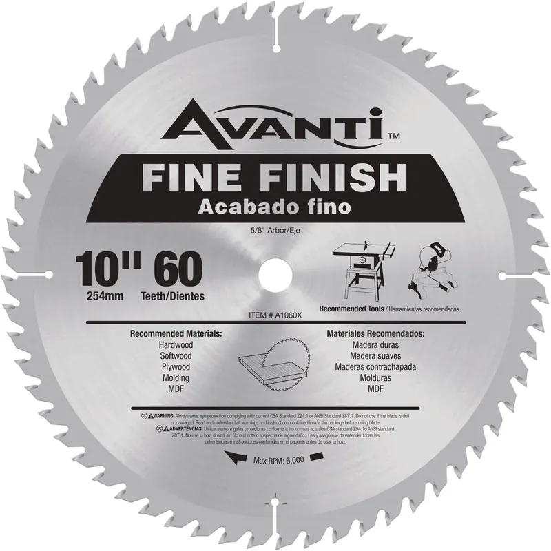 Avanti A1060X 10 In. 60-Tooth Fine Finish Circular Saw Blade