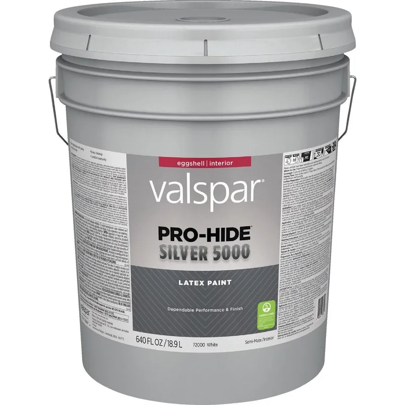 Valspar 028.0072000.008 Pro-Hide Silver 5000 Latex Eggshell Interior Wall Paint White Base 5 Gal.