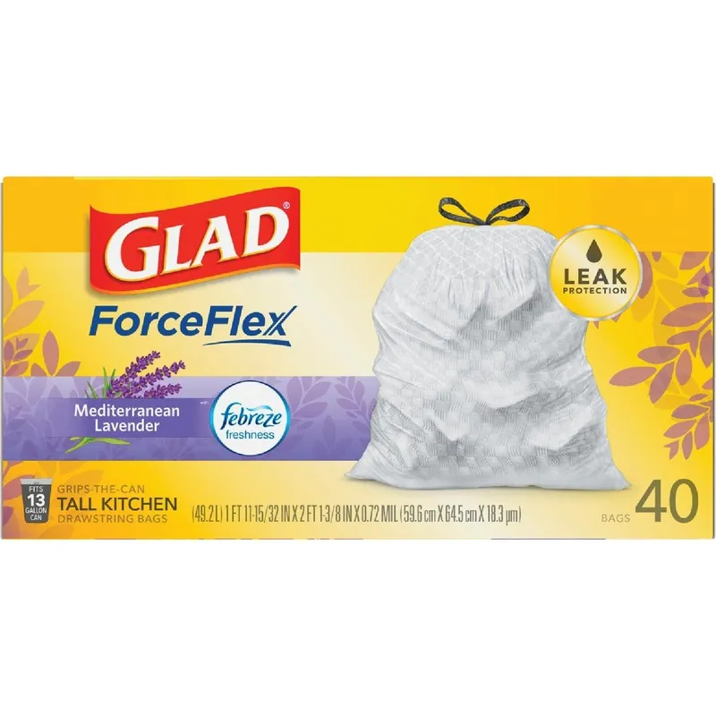 Glad 78459 Glad Febreze 13 Gal. Lavender Tall Kitchen White Trash Bag (40-Count)