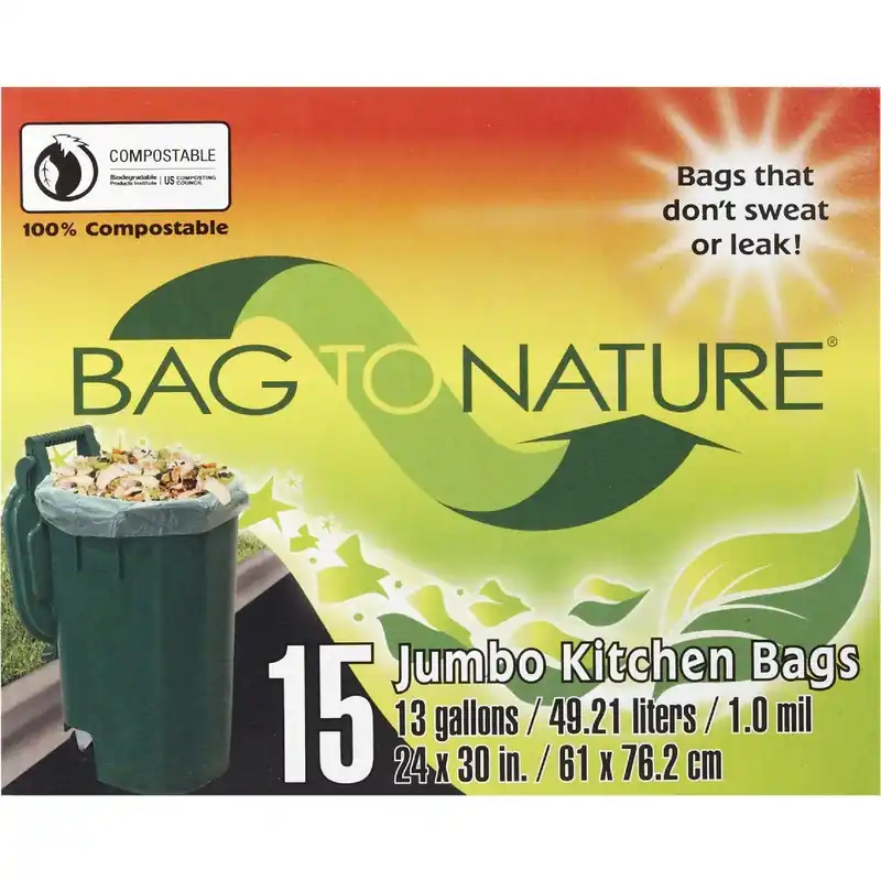 Bag to Nature 21205 Compostable Green Trash Bag 13 Gal (15-Count)
