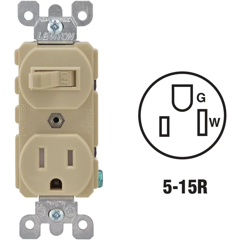 Leviton R51-T5225-0IS Ivory 15A Commercial Grade Switch & Outlet