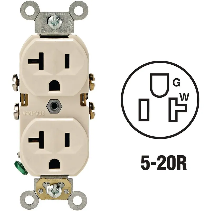 Leviton S06-0BR20-0TS 20A Light Almond Shallow Commercial Grade 5-20R Duplex Outlet