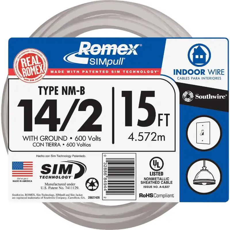 Romex 28827426 15 Ft. 14/2 Solid White NMW/G Electrical Wire