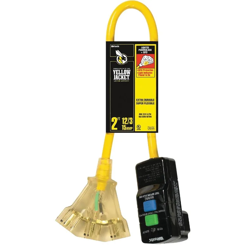 Yellow Jacket 2814 2 Ft 12/3 GFI Extension Cord with Powerblock