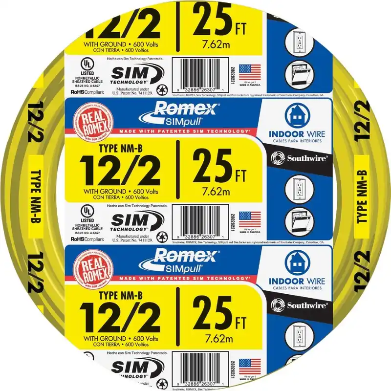 Romex 28828221 25 Ft. 12/2 Solid Yellow NMW/G Electrical Wire