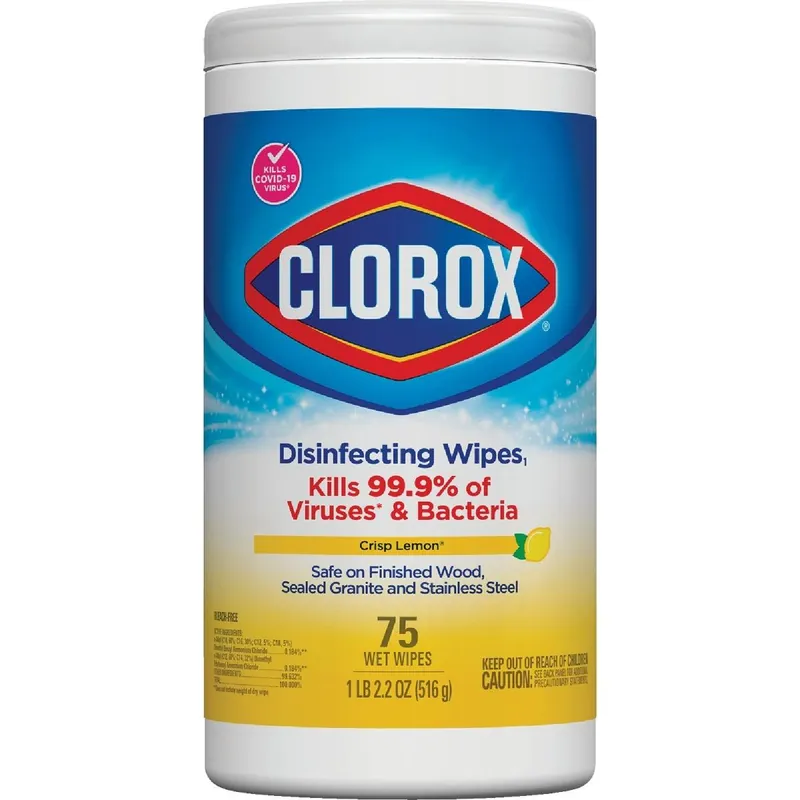 Clorox 01628 Crisp Lemon Disinfecting Cleaning Wipes Tub (75-Count)