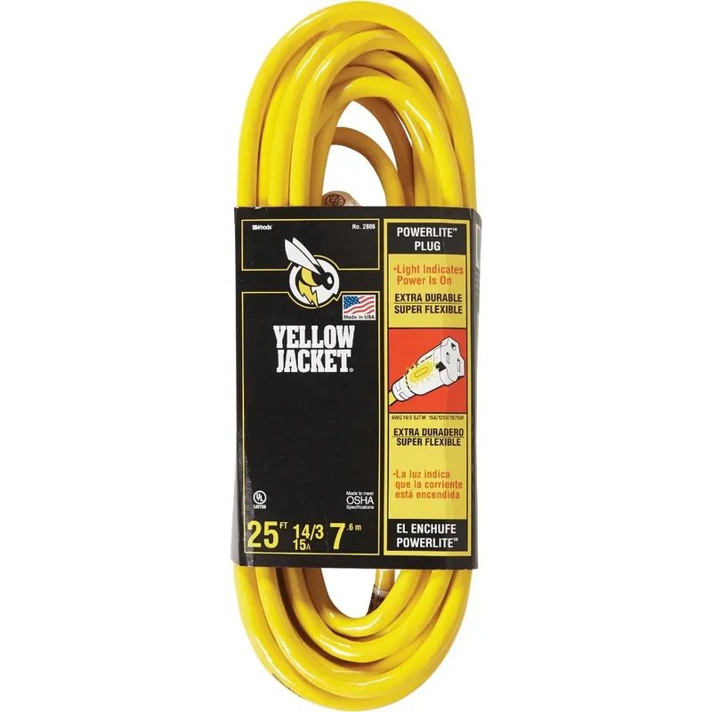 Yellow Jacket 2886AC PowerLite Plug Extension Cord 14/3 25 Ft