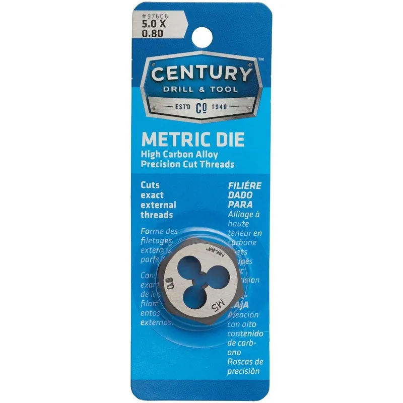 Century Drill Tool 97606 5.0x0.80 NPT 1 In. Across Flats Hexagon Pipe Die