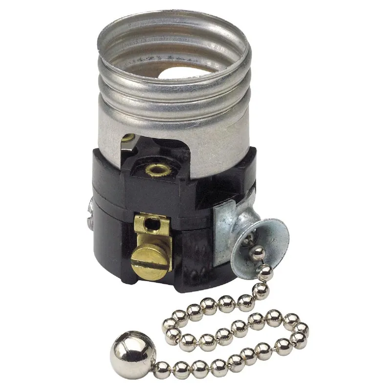 Leviton 003-19980-00M Pull Chain Medium Base Black Interior Lamp Socket