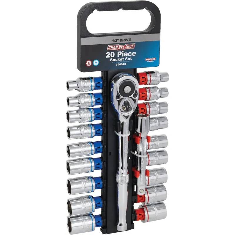 Channellock 346640 Standard/Metric 1/2 In. Drive 6-Point Shallow Ratchet & Socket Set (20-Piece)