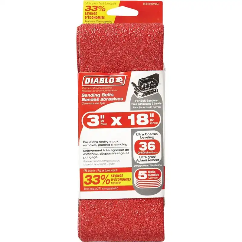 Diablo DCB318036S05G 3 In. x 18 In. 36G Grit General Purpose Sanding Belt (5-Pack)