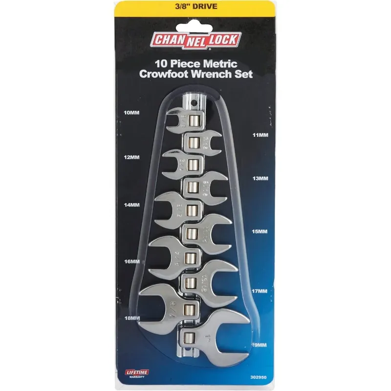 Channellock 302950 Metric 3/8 In. Drive Crowfoot Wrench Set (10-Piece)