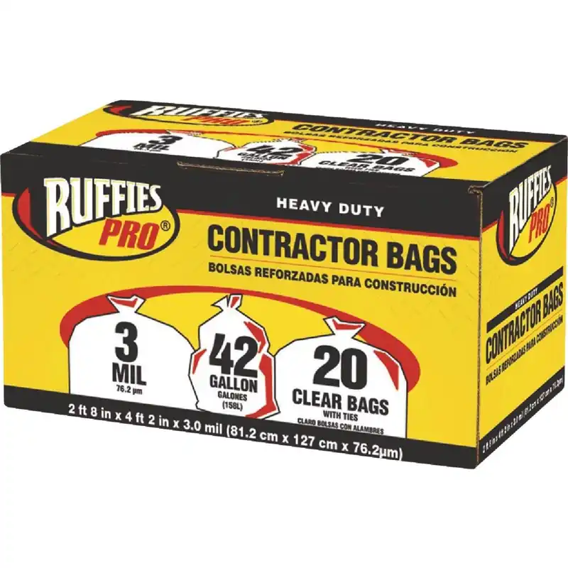 Berry 618898 Ruffies 42 Gal. Contractor Clear Trash Bag (20-Count)