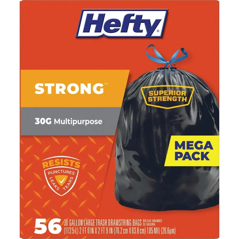 Hefty E85656 Strong 30 Gal. Large Black Trash Bag (56-Count)