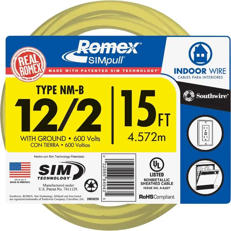 Romex 28828226 15 Ft. 12/2 Solid Yellow NMW/G Electrical Wire