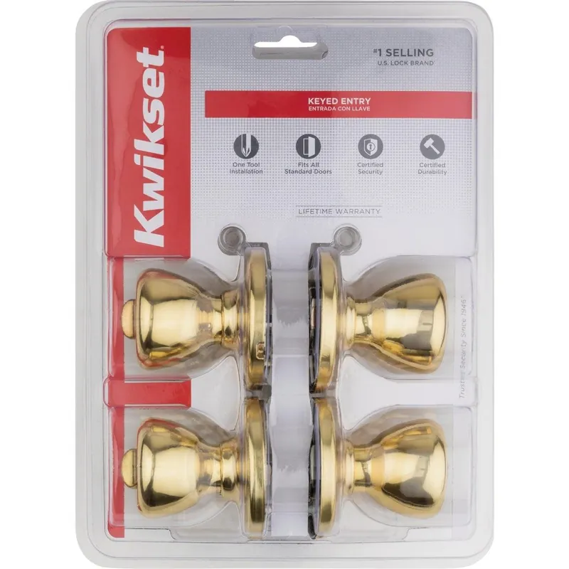 Kwikset 242T3CP Kwikset Polished Brass Deadbolt and Door Knob Combo