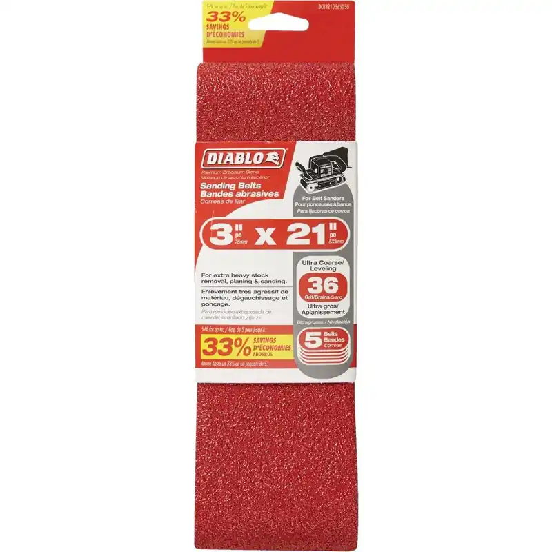 Diablo DCB321036S05G 3 In. x 21 In. 36 Grit General Purpose Sanding Belt (5-Pack)