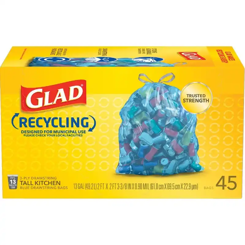 Glad 22336 Recycling 13 Gal Tall Kitchen Blue Trash Bag 45-Count