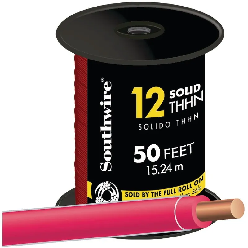 Southwire 11589983 50 Ft. 12 AWG Solid Red THHN Electrical Wire