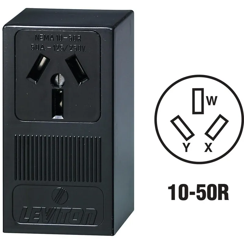 Leviton R20-05050-P00 50A Surface Mount Black 10-50R Non-Grounding Range Power Outlet