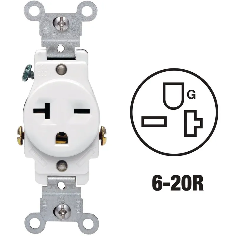 Leviton S12-05821-0WS 20A White Heavy-Duty 6-20R Grounding Single Outlet