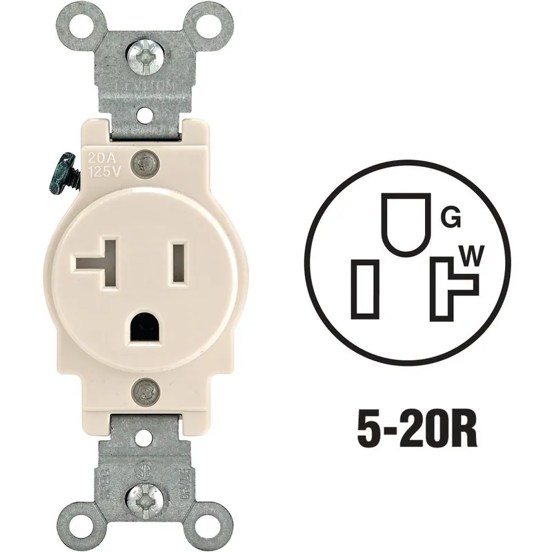Leviton R56-T5020-0TS 20A Light Almond Commercial Grade 5-20R Tamper Resistant Single Outlet